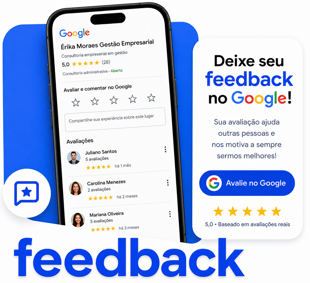 Deixe seu feedback no Google - Érika Moraes Gestão Empresarial