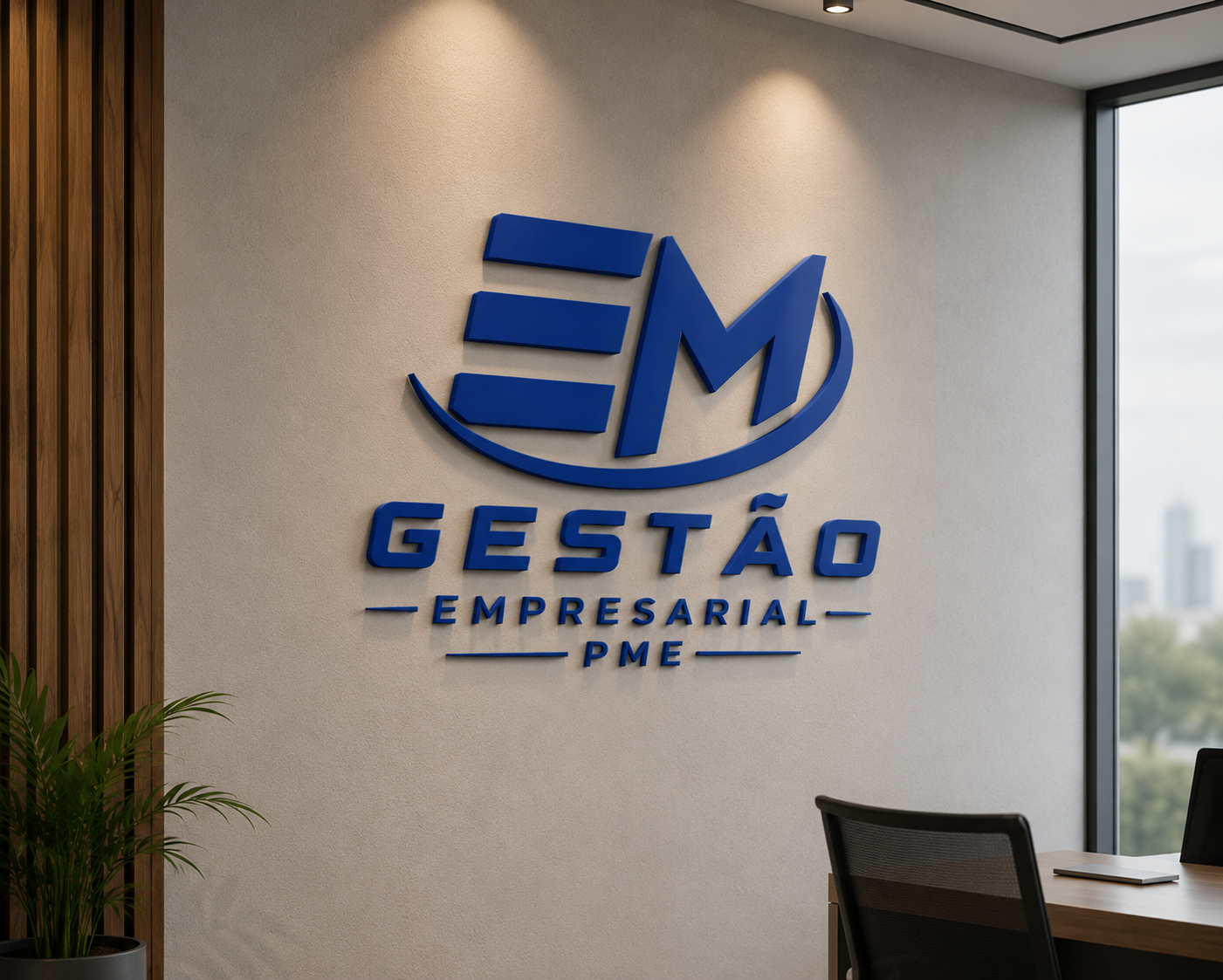 Marca EM Gestão Empresarial PME aplicada em ambiente corporativo